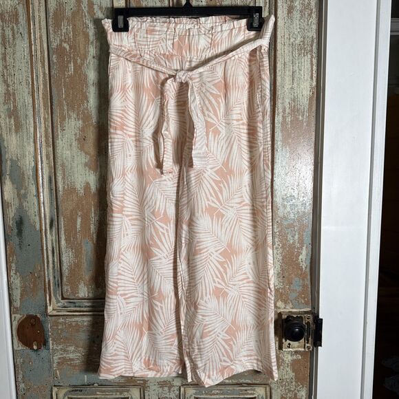 Land n Sea Women's Leaf Pattern Wide Leg Pants Linen Blend Pull On Size M Peach - Picture 1 of 7